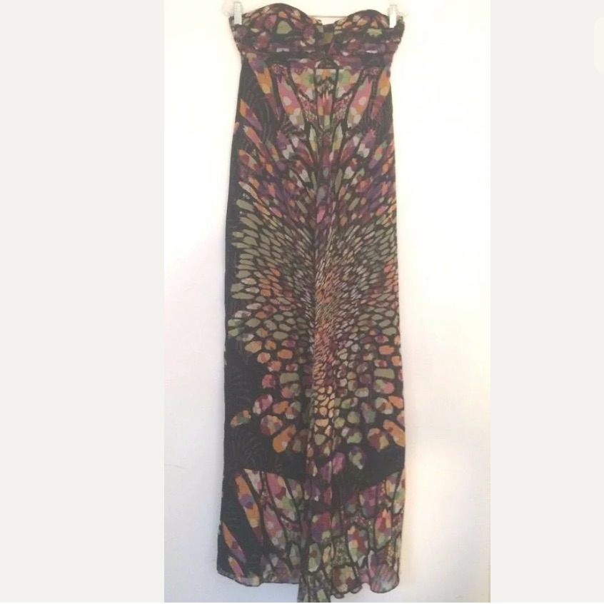 Nicole Miller Strapless Silk Floral Evening Dress